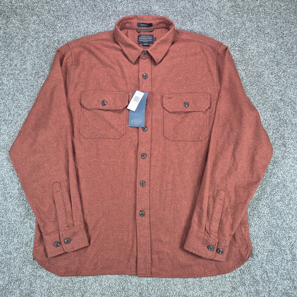 NWT Pendleton Burnside Flannel Shirt Mens XL Red Donegal Heather Cotton